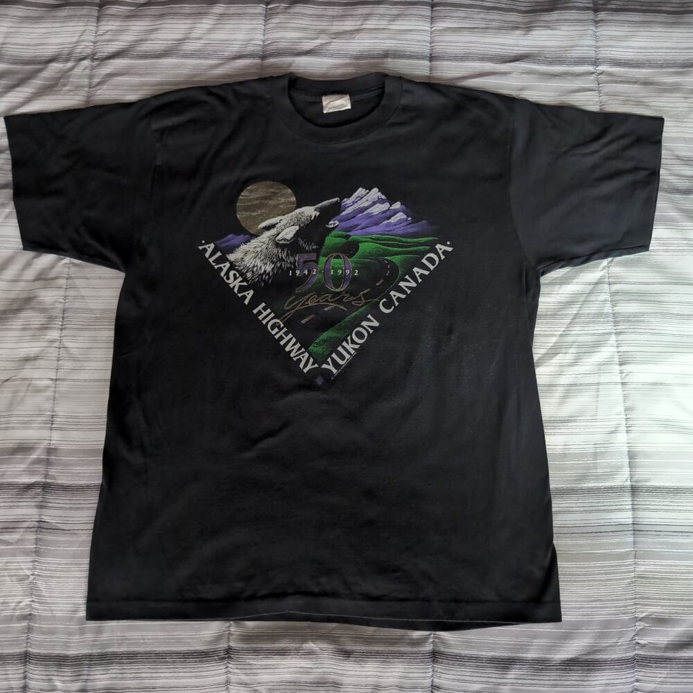 Vintage 1992 Hog Rush 50th Anniversary Alaska‎ Highway T Shirt XXL Single Stitch